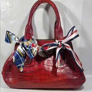 Cole Haan Red Crocodile Satchel with Scarves